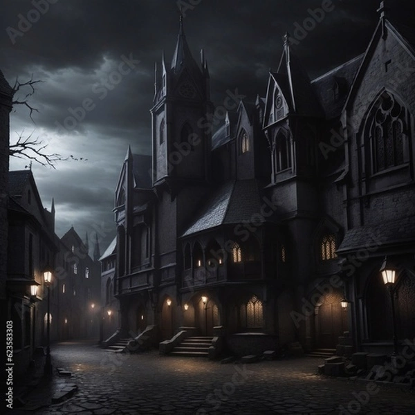 Fototapeta Generative Ai, Background Only, Dark Fantasy, Gothic Town, 