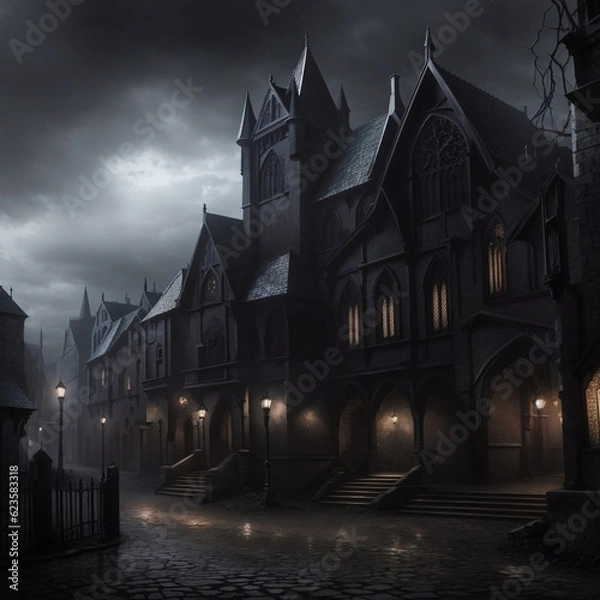 Fototapeta Generative Ai, Background Only, Dark Fantasy, Gothic Town, 