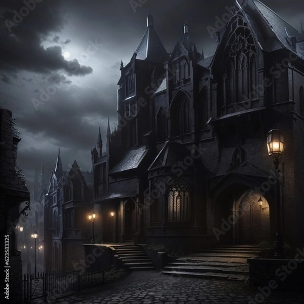 Fototapeta Generative Ai, Background Only, Dark Fantasy, Gothic Town, 