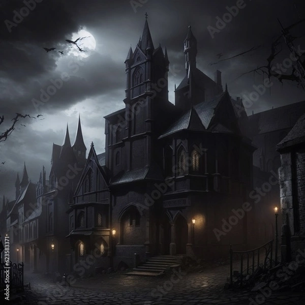 Fototapeta Generative Ai, Background Only, Dark Fantasy, Gothic Town, 