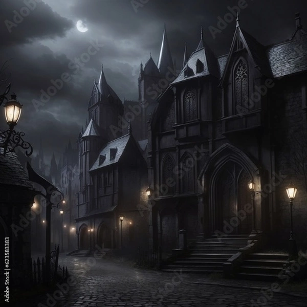 Fototapeta Generative Ai, Background Only, Dark Fantasy, Gothic Town, 