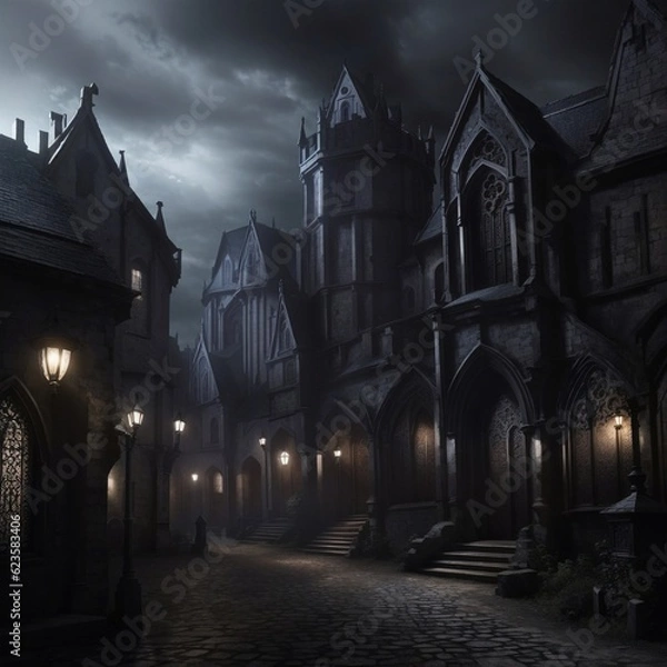 Fototapeta Generative Ai, Background Only, Dark Fantasy, Gothic Town, 