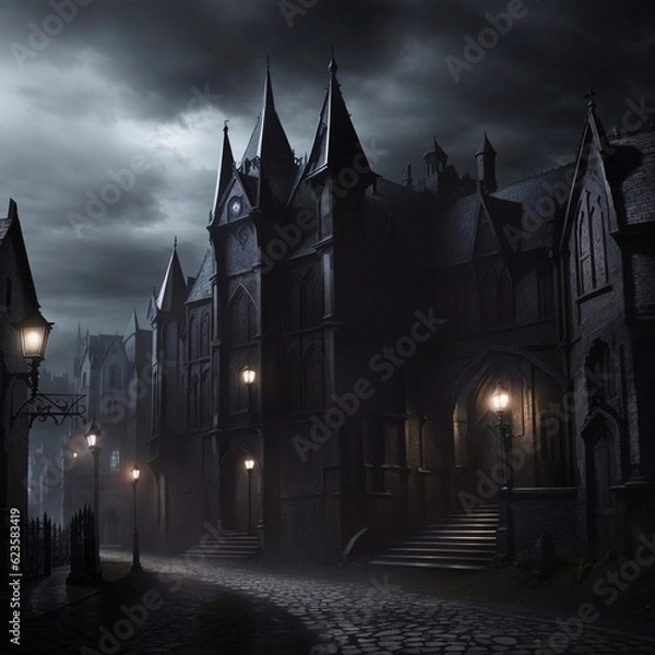 Fototapeta Generative Ai, Background Only, Dark Fantasy, Gothic Town, 