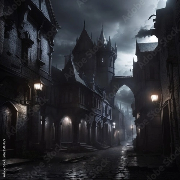 Fototapeta Generative Ai, Background Only, Dark Fantasy, Gothic Town, 