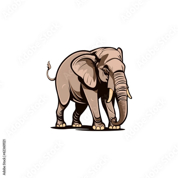 Fototapeta Isolated abstract image of a young elephant in a minimalistic style, which can also be used either as a logo or as a mascot of a sports team