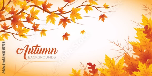 Fototapeta Autumn Leaves Background, Hand Drawn Flat Autumn Background, Maple Leaf Autumn Background