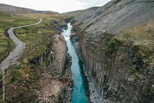 Fototapeta Aerial view of the Studlagil Canyon and basalt columns in Iceland