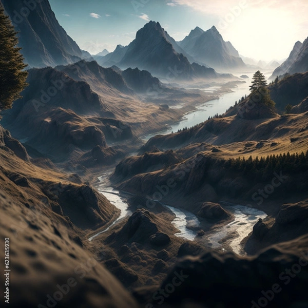 Fototapeta sunset over the mountains generated by AI TOOL