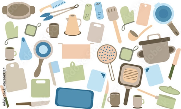Obraz Kitchenware colored minimalism flat set. Stock vector illustration. 
