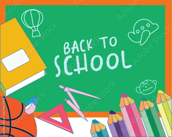 Fototapeta illustration vector graphic of back to school. chalkboard backgrounds. perfect for posters, flyers, backgrounds
