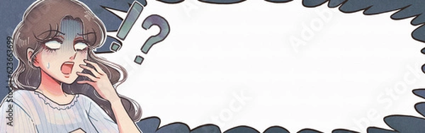 Obraz 昭和の少女漫画風・白目をむいて驚く主婦のふきだしバナー