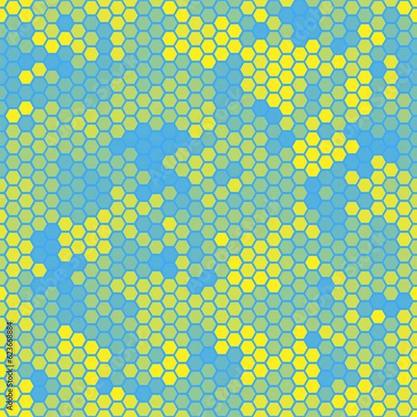 Obraz Camouflage seamless pattern with yellow and blue hexagonal geometric camo