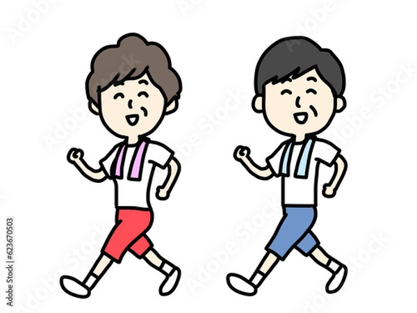 Obraz 笑顔でウォーキングする夫婦