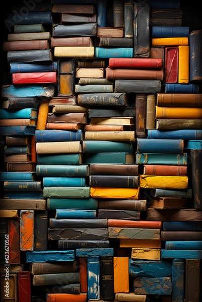 Fototapeta Abstract hypnotic illusion of books. AI generative