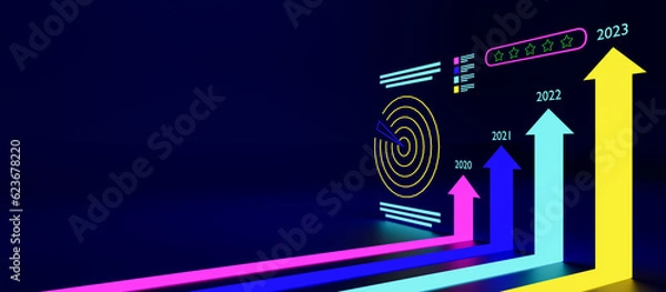 Fototapeta Business growth concept, show marketing graph analyzing stock market changes with achieve the target marketing
