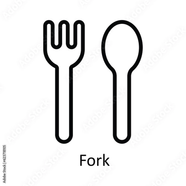 Fototapeta Fork Vector outline Icon Design illustration. Kitchen and home  Symbol on White background EPS 10 File