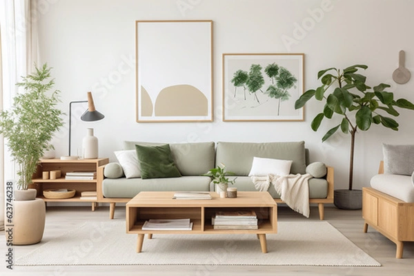 Fototapeta シンプルでお洒落なリビング：AI生成画像