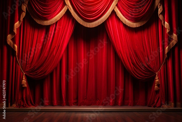 Fototapeta ゴージャスな赤色の劇場カーテン：AI生成画像