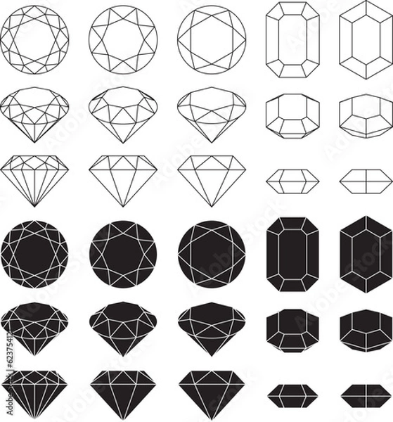 Obraz モノクロの宝石のベクターイラストセット