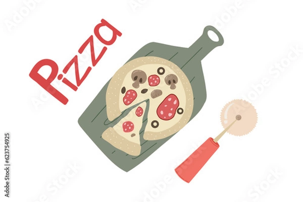 Obraz Pizza making hand drawn set vector icons