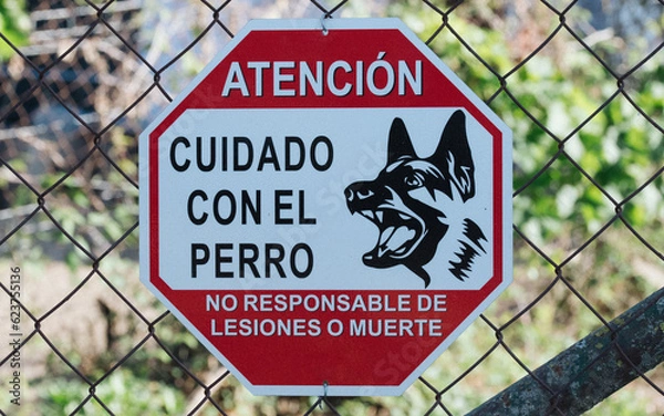 Obraz Señal de cuidado con el perro de color roja y blanca