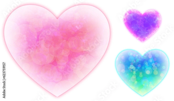 Obraz きらきら、ふわふわなテクスチャのカラフルなハート