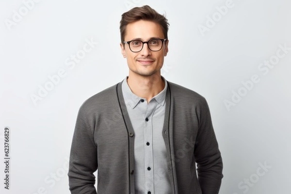 Fototapeta Portrait of handsome young man in eyeglasses looking at camera