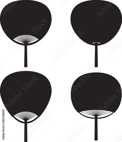 Fototapeta 形違いのうちわのイラストセット　団扇　黒