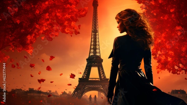 Fototapeta woman on the background of the eiffel tower