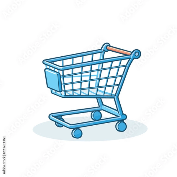 Obraz Vector of a blue shopping cart with a wooden handle