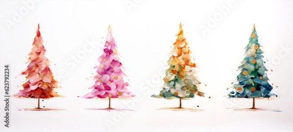 Fototapeta abstract christmas tree, oil painted generative ai illustration
