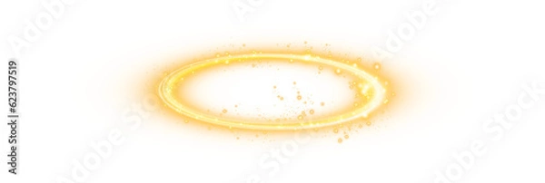 Fototapeta Pierścień Golden Halo Angel izolowany na przezroczystym tle. Abstrakcyjne lekkie linie ruchu i prędkości. Światła elipsa. Galaxy Glint. Świecające podium. Tunel kosmiczny. Świeciowe światło efekt świecącego.