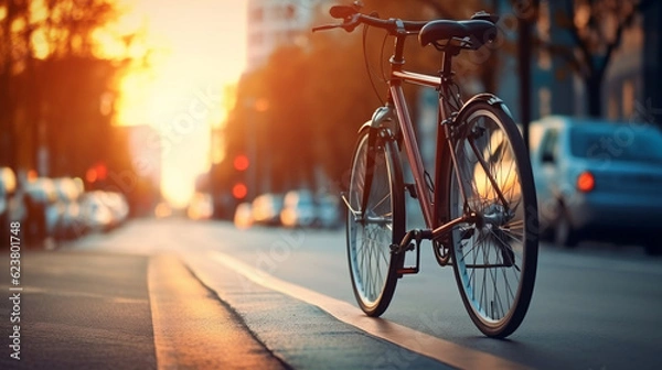 Fototapeta Bicycle on the background of a blurred city, Generative Ai
