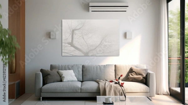 Fototapeta A sleek air conditioner unit seamlessly blending into a modern interior, providing optimal comfort and climate control. AI generated