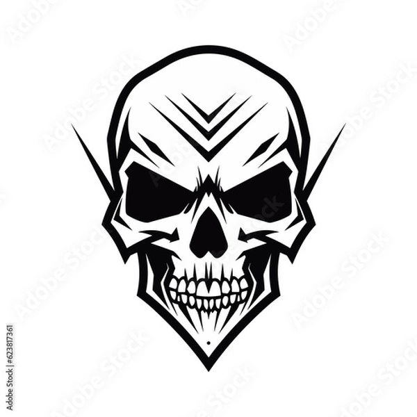 Fototapeta Black and white skull vector illustration.
