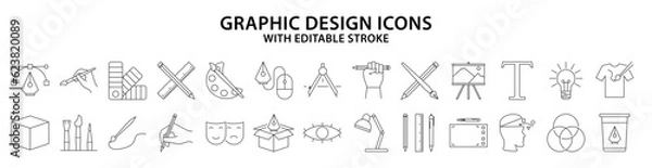 Fototapeta Graphic Design Icons. Set icon about graphic design. Vector illustration. Editable Stroke.