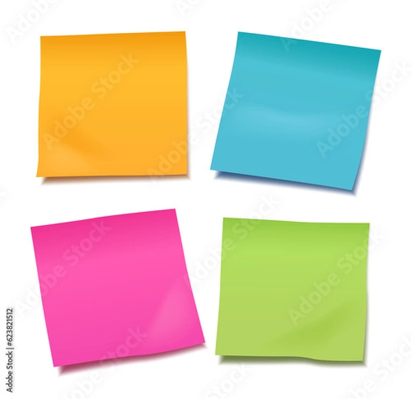 Fototapeta Set of four colorful vector blank sticky post it notes isolated on white background