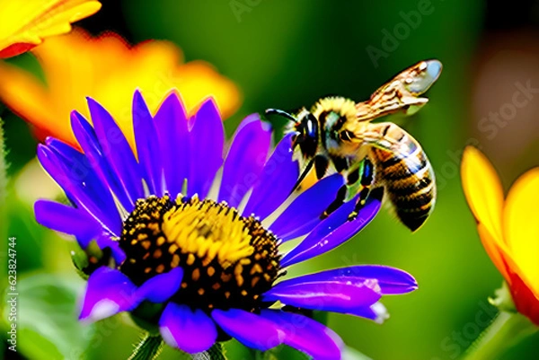 Fototapeta honeybee on flower.
Generative AI