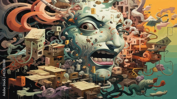 Obraz Chaotic Mind, Surreal Artwork Reflecting Inner Turbulence