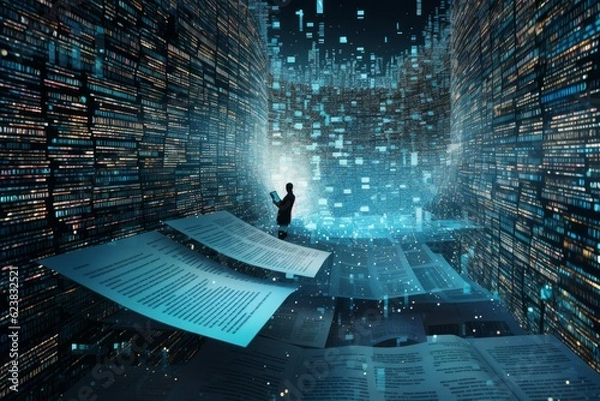 Fototapeta Extracting valuable data from books for analysis and research purposes, unlocking insights and knowledge within their pages. Generative AI