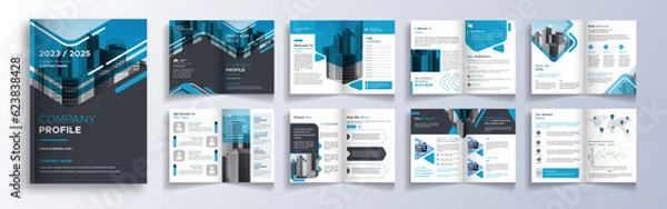Fototapeta Multipage company profile business brochure design layout, Corporate brochure editable template with cover page, minimalist A4 16 pages brochure design with modern concept