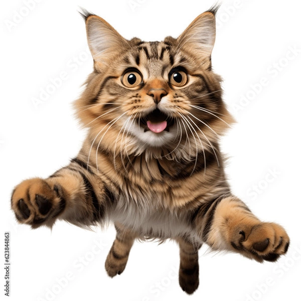 Obraz Jumping cat. Midair shot. No background