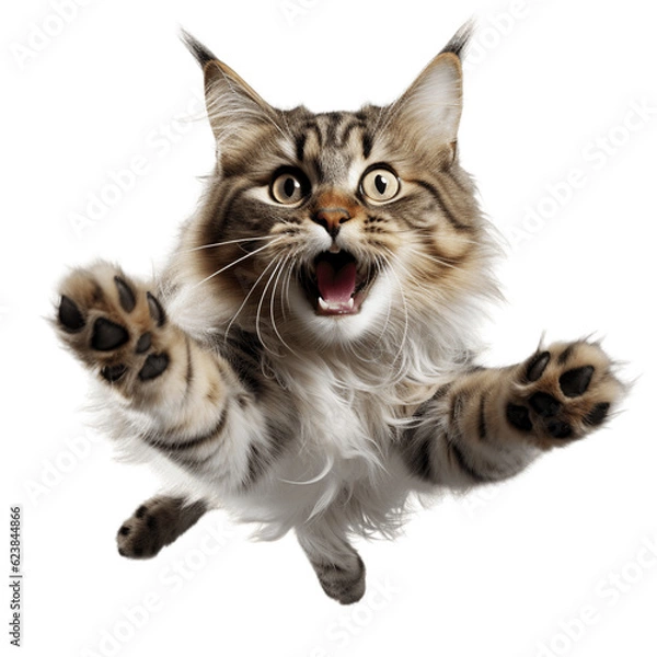 Obraz Jumping cat. Midair shot. No background