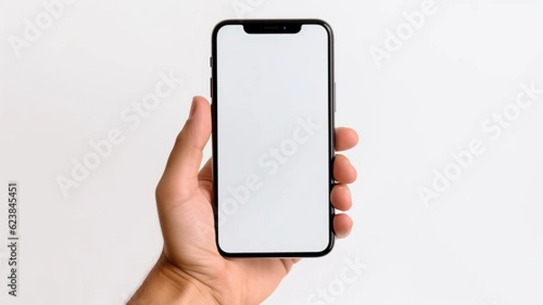 Fototapeta Hand holding a smart phone. Created with Generative AI