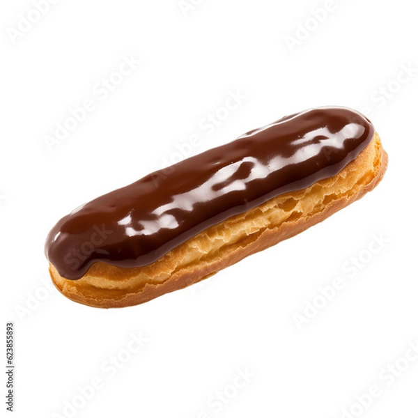 Fototapeta A delicious french chocolate eclair pastry isolated on a transparent background