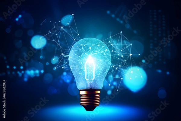 Fototapeta Technology and idea concept with lightbulb