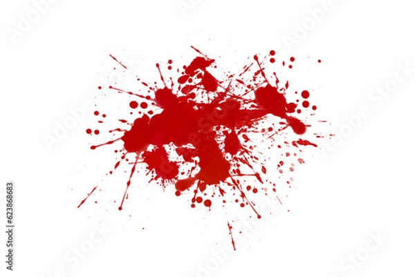 Fototapeta Blood spatter brush effect on white background with red paint.