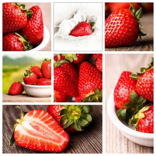 Fototapeta Photo collage of fresh strawberries. 