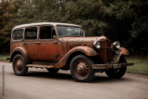 Obraz old rusty car. Generative AI