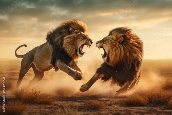 Obraz Fighting lions